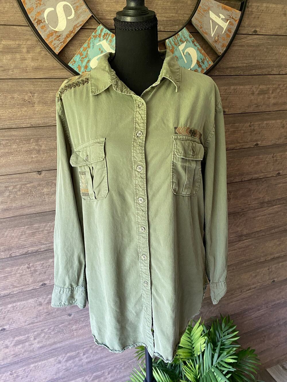 Panhandle Rough Stock Olive Tencel Long Sleeve Shirt